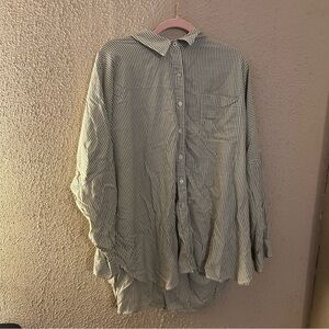 American Eagle Cotton-Blend Long Sleeve Tie Back Button Up Shirt Size XL Striped